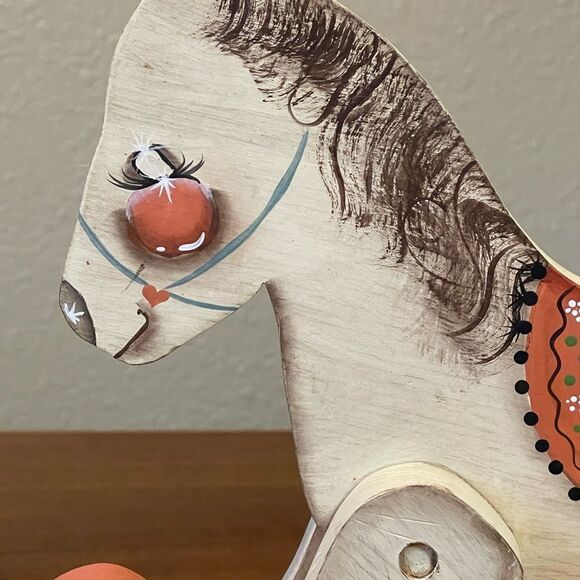 Vintage Full Art Wooden Rocking Horse Hand Painted and Finished on One Side - Picture 3 of 14